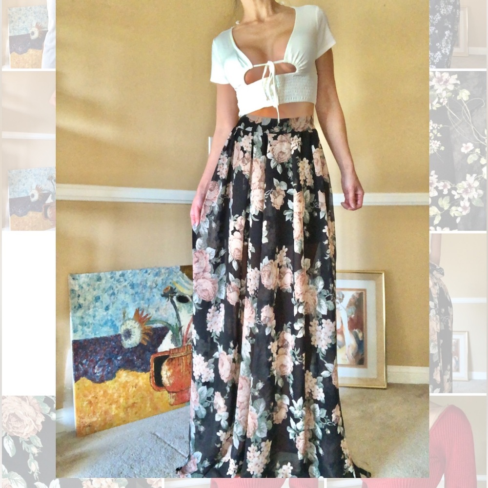 Printed chiffon long skirt